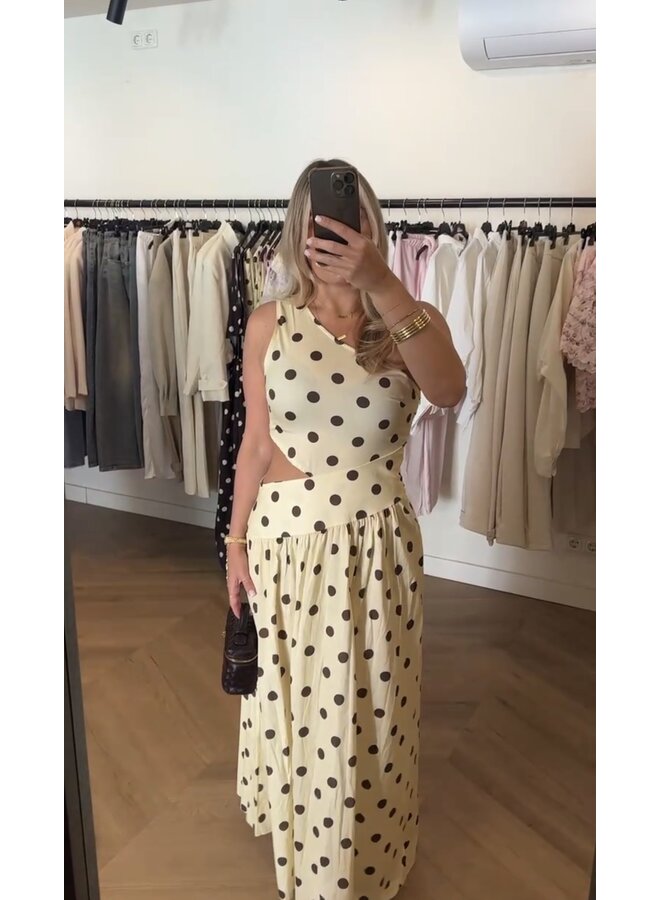 DOT MAXI DRESS YELLOW/BROWN