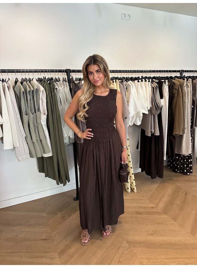 RUFFLE TOP MAXI DRESS CHOCO