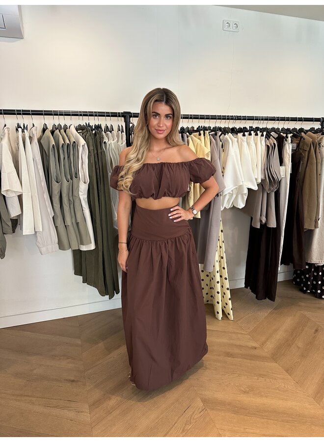 OFF SHOULDER MAXI SKIRT SET CHOCO