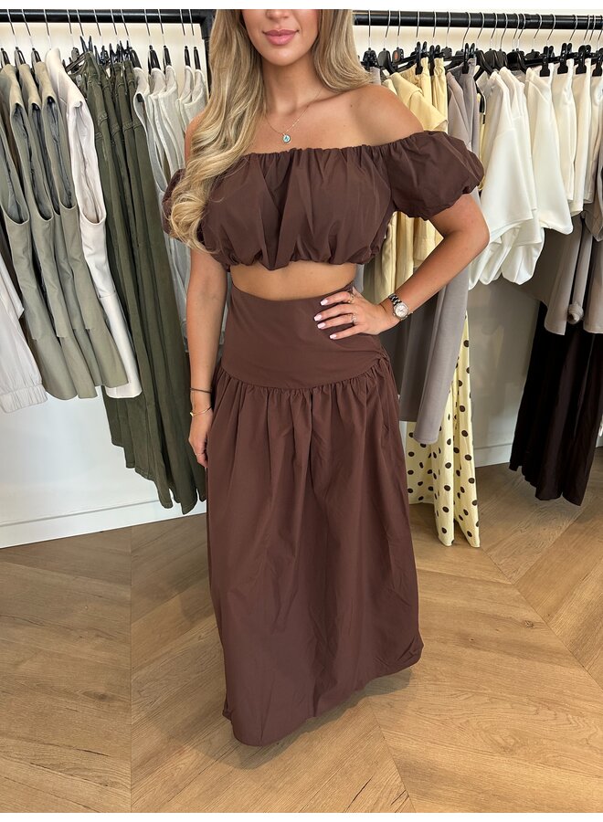 OFF SHOULDER MAXI SKIRT SET CHOCO
