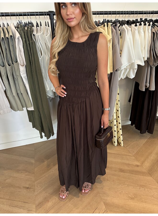 RUFFLE TOP MAXI DRESS CHOCO