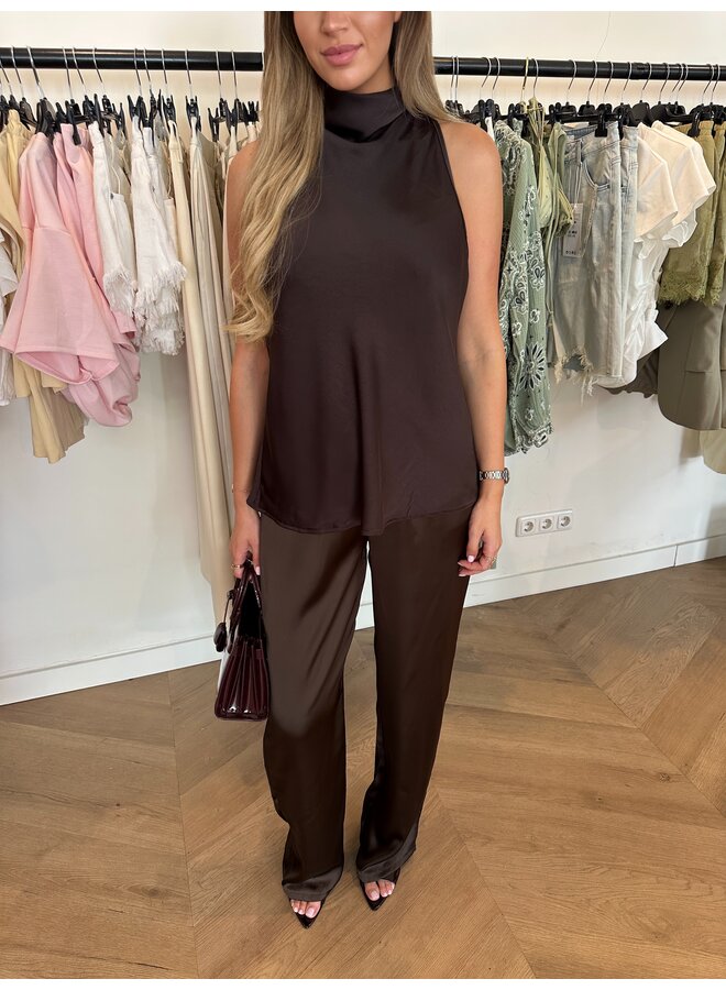 SATIN HIGH NECK CHOCO
