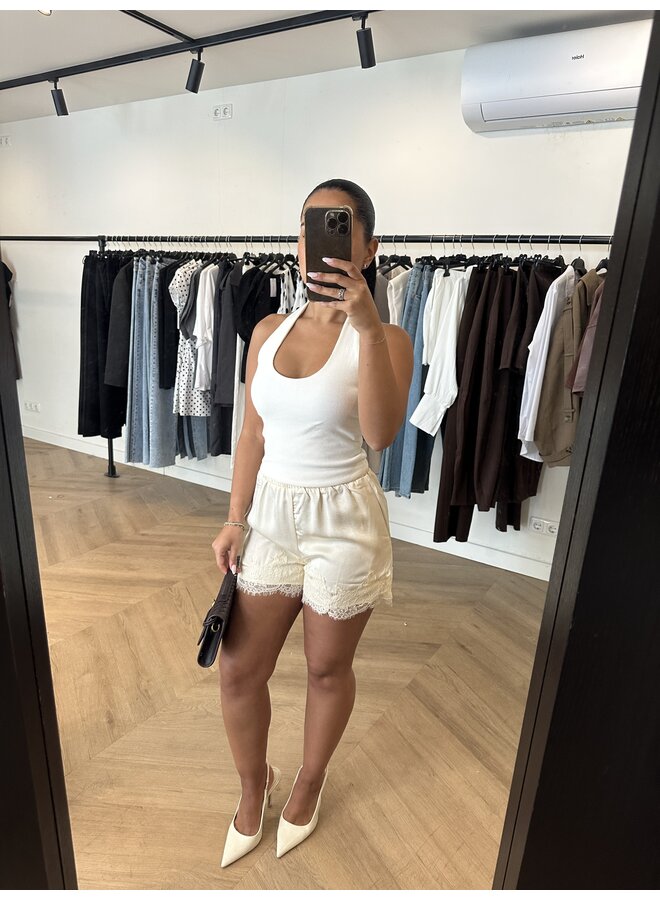 LACE SATIN SHORT BEIGE/BUTTER YELLOW