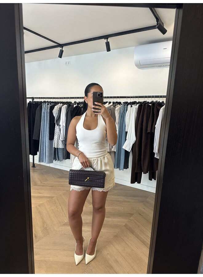 LACE SATIN SHORT BEIGE/BUTTER YELLOW