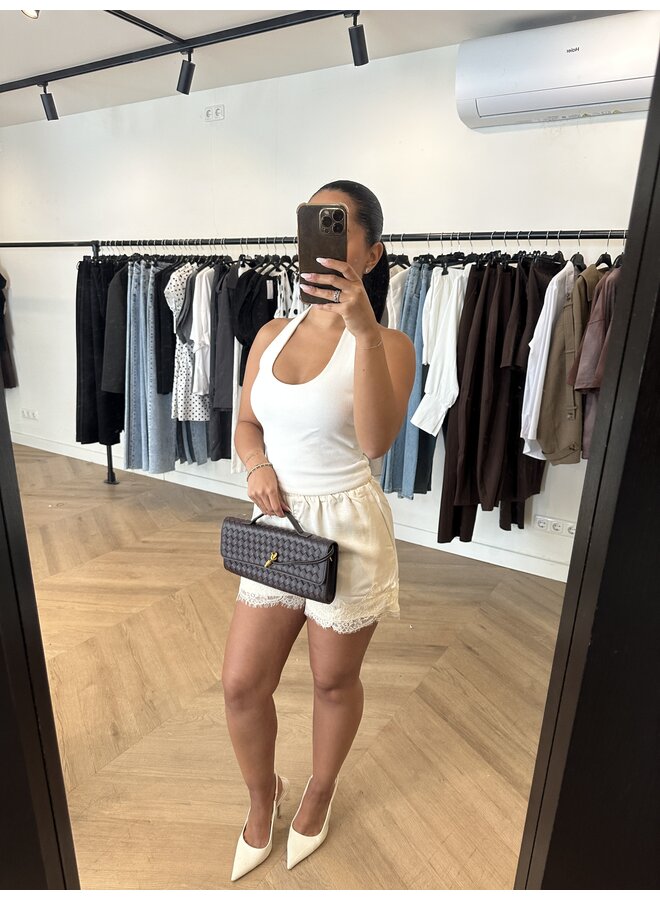 LACE SATIN SHORT BEIGE/BUTTER YELLOW