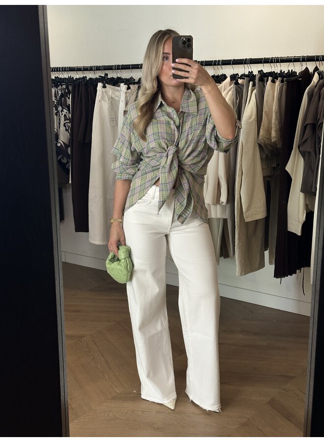 GERUITE BLOUSE OPEN GEWERKT GROEN-PAARS
