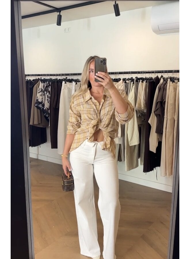 GERUITE BLOUSE OPEN GEWERKT GEEL-BRUIN