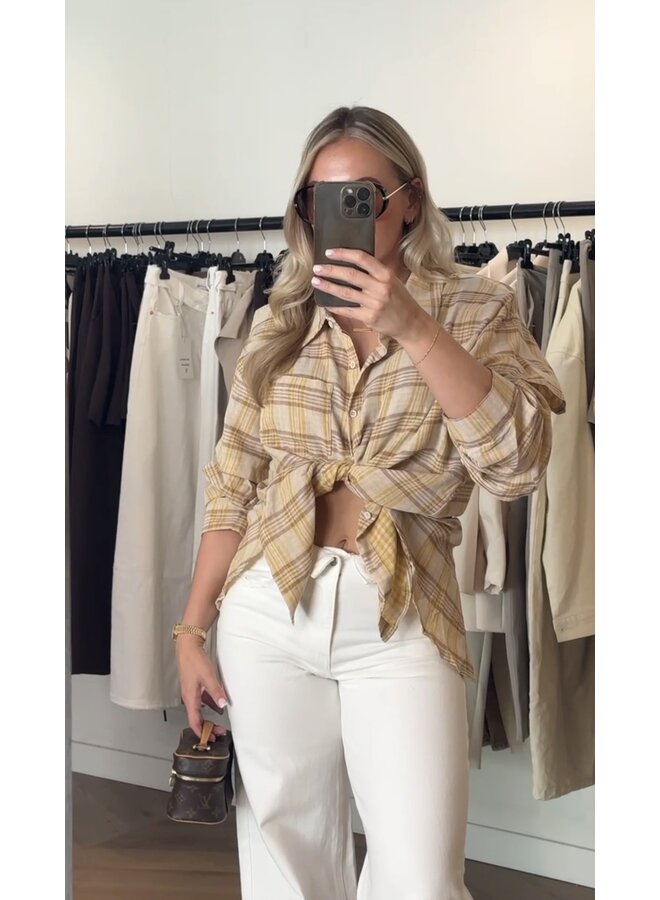 GERUITE BLOUSE OPEN GEWERKT GEEL-BRUIN
