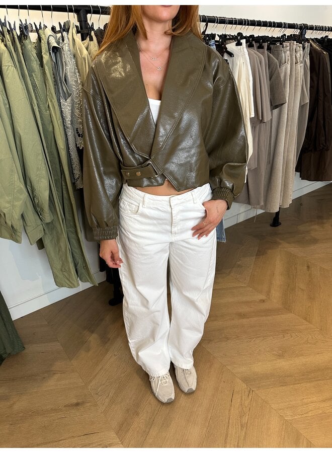 LEATHER BOMBER ARMY GREEN