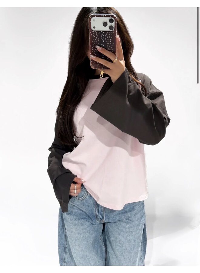 BASEBALL LONG SLEEVE PINK-BROWN