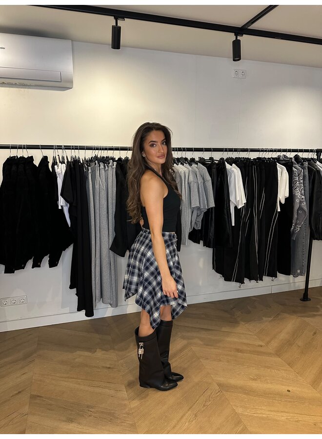 CHECK SKORT NAVY
