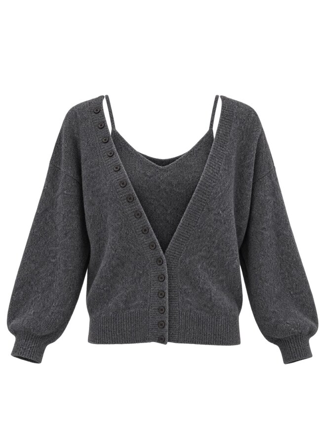 TWO PIECE KNIT TOP + VEST DARK GREY