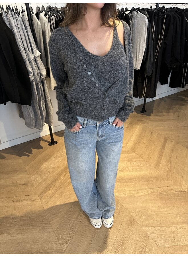 TWO PIECE KNIT TOP + VEST DARK GREY