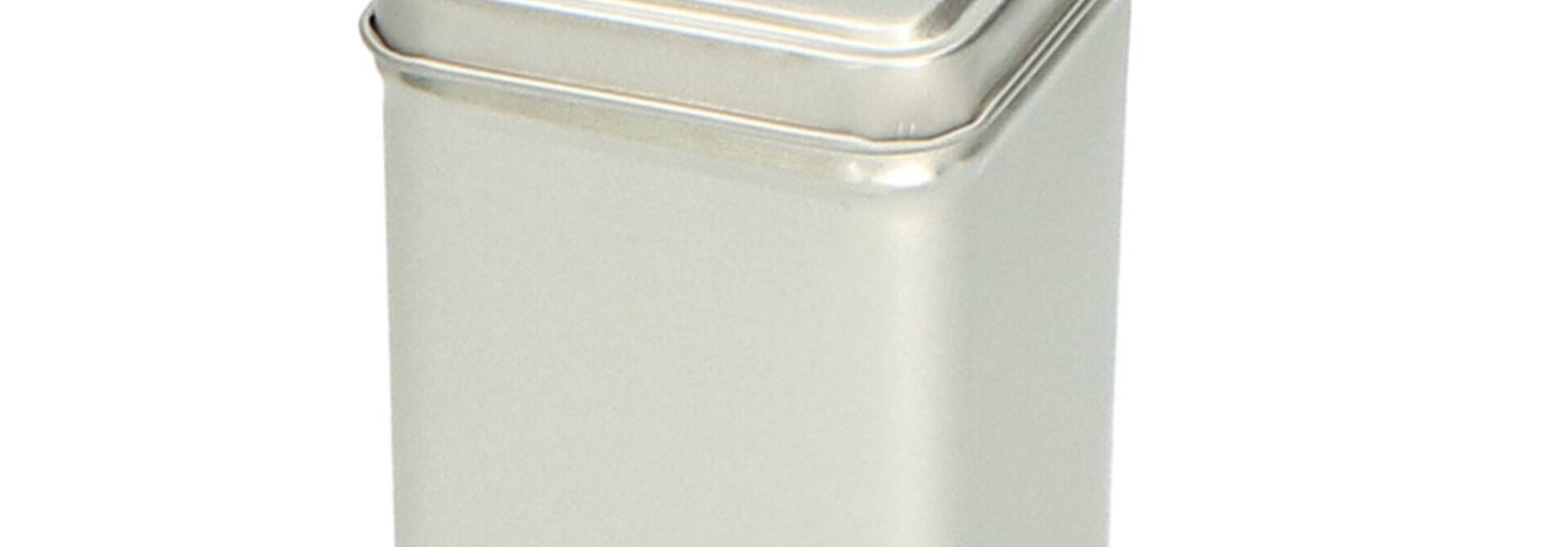 Theeblikje klein vierkant zilver