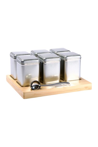 Theeplank 6 blikjes met lepel