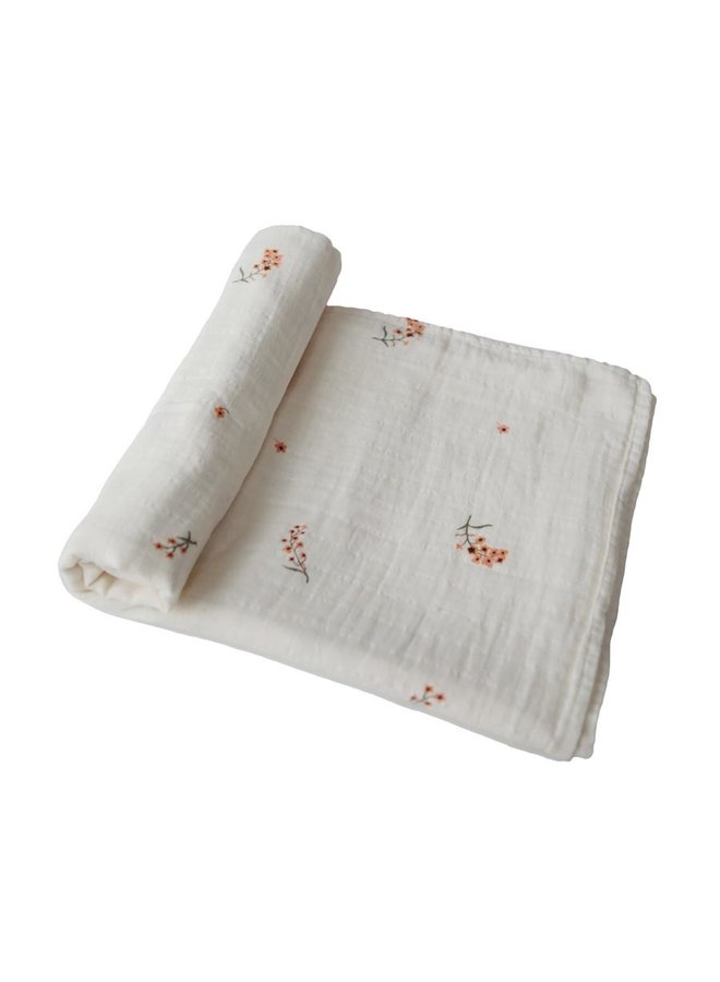 Mushie Extra Soft Muslin Swaddle Flowers