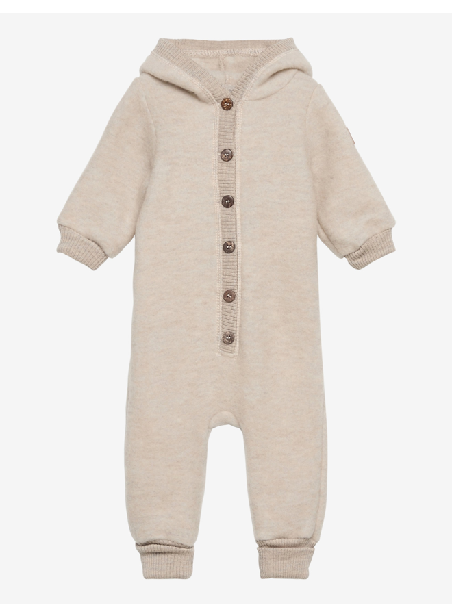 Mikk-Line wollen baby pakje met capuchon Melange Offwhite