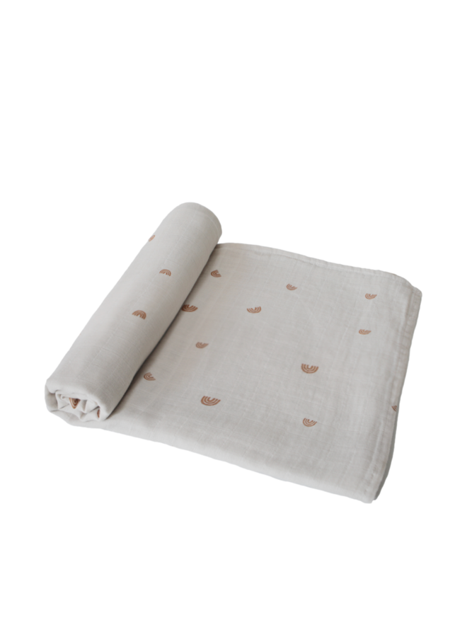 Mushie extra soft muslin swaddle rainbow