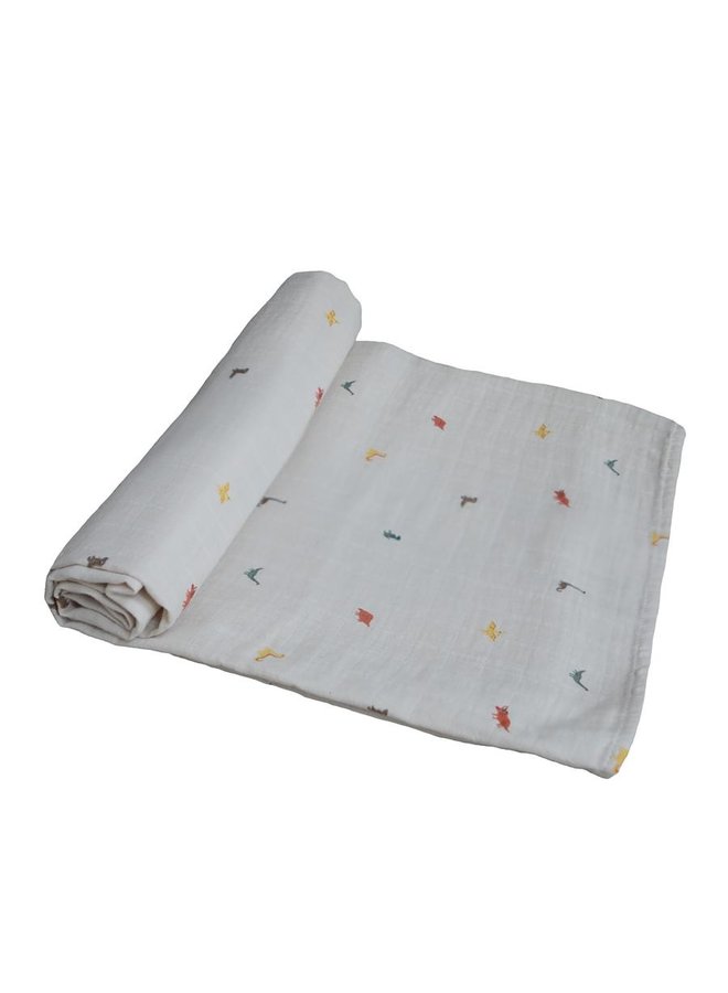 Mushie Extra Soft Muslin Swaddle Dinosaurs