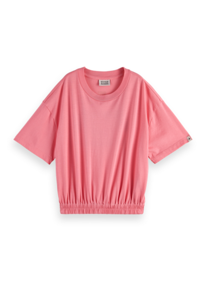 T-Shirt met elastische zoom roze