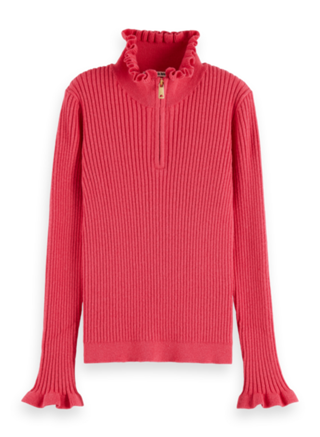 S&S Rib Sweater met rits pink