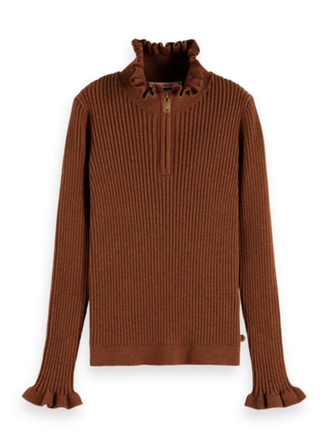 S&S Rib Sweater met rits bruin