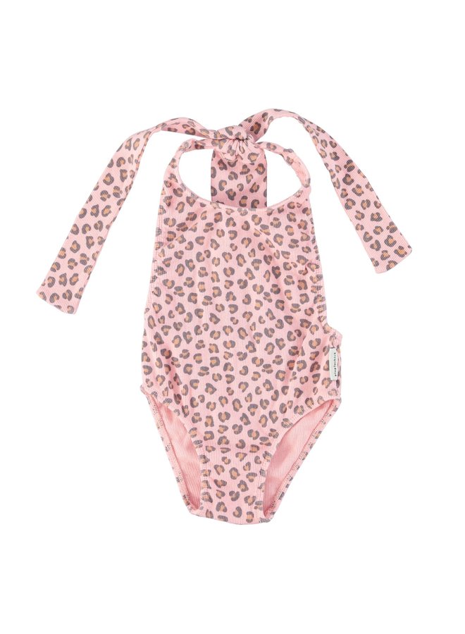 Piupiuchick swimsuit w/ back bow light pink w/ animal print