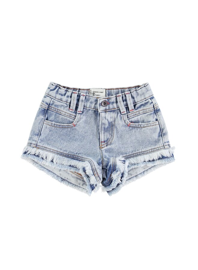 Piupiuchick shorts w/ fringes washed blue denim