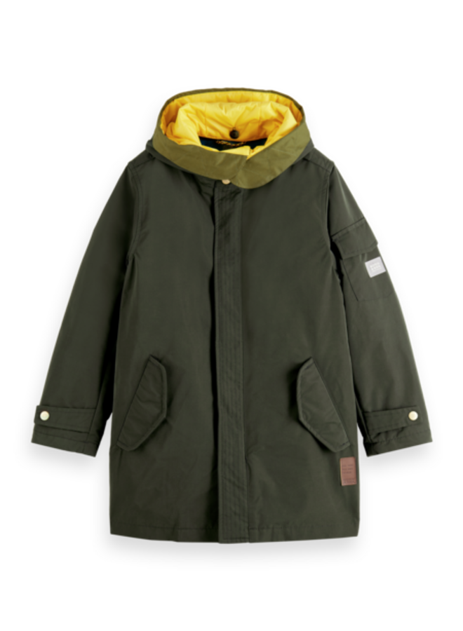 S&S water repellent teddy lined hooded parka forest green