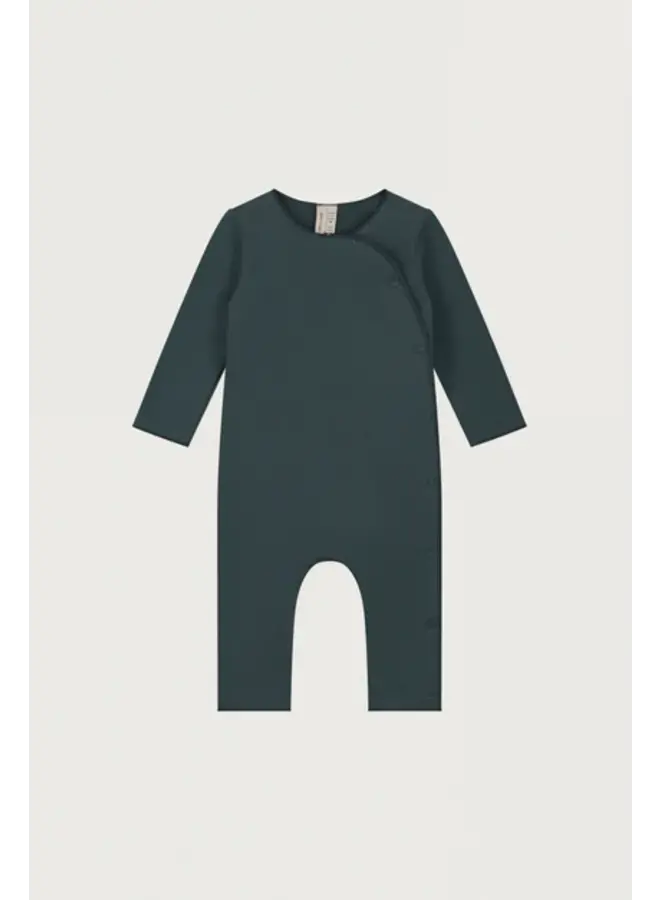 Gray Label baby suit with snaps gots blue grey