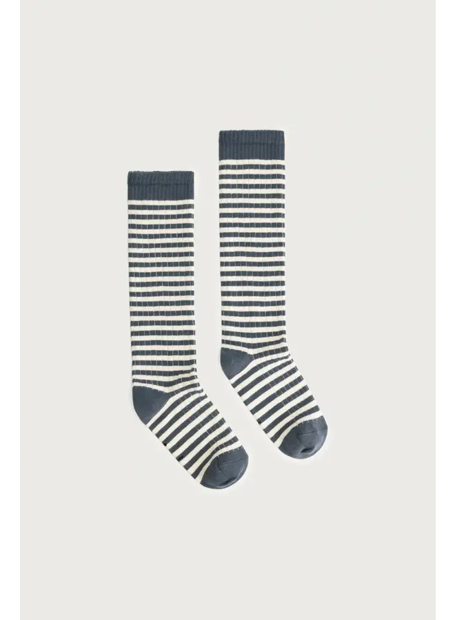 Gray Label long ribbed socks gots blue grey/cream