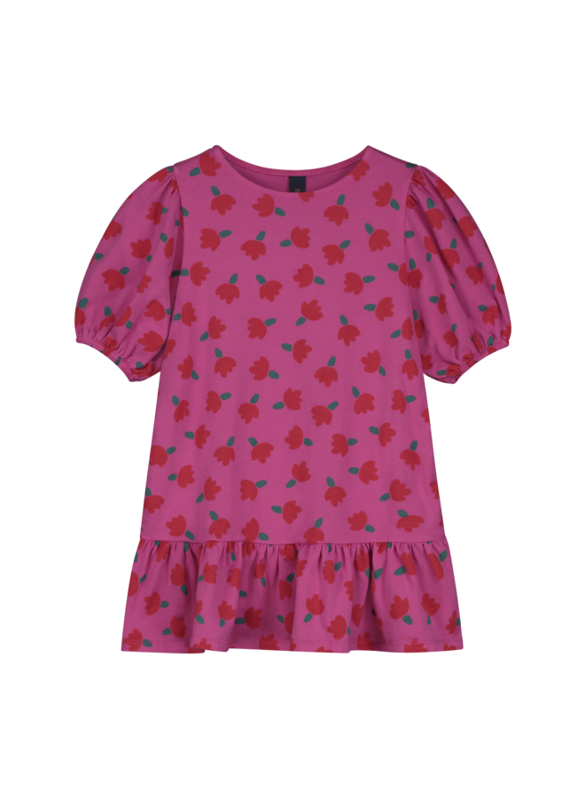 Bonmot dress ballon sleeves flowers raspberry