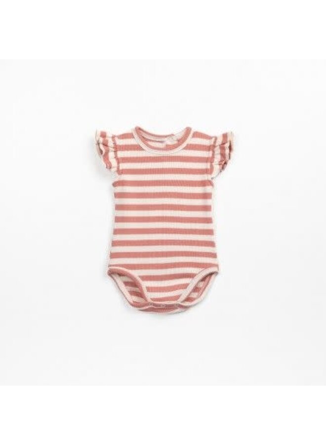 Play Up striped rib body ruffle coral