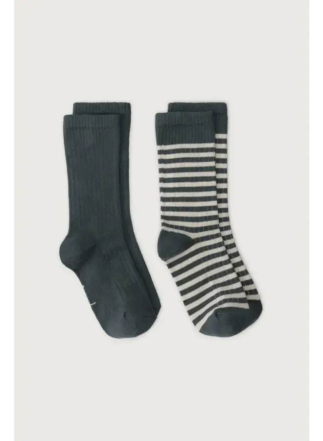 Gray label ribbed socks gots 2pack blue grey/cream
