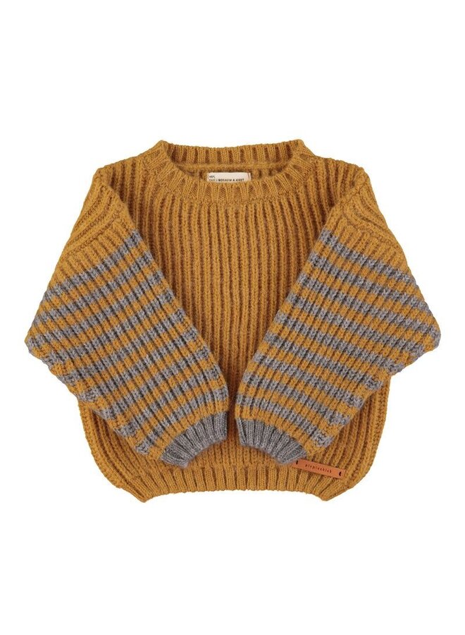 Piupiuchick knitted sweater camel & grey stripes