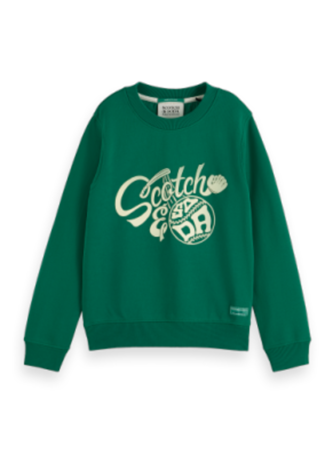 S&S crewneck with chest artwork bright green