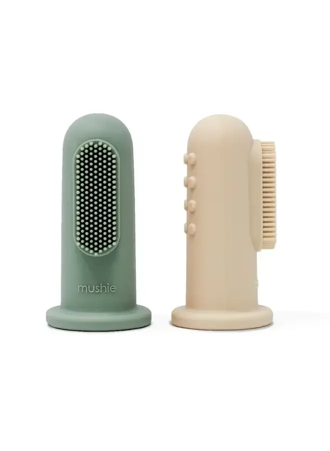 Mushie finger toothbrush cambridge blue/shifting sand
