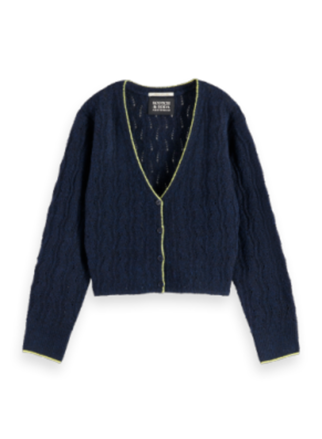 S&S ajour knitted cardigan sky captain melange