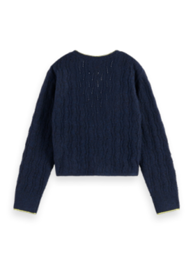 S&S ajour knitted cardigan sky captain melange