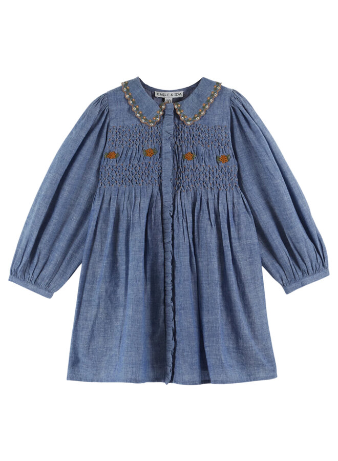 Emile et ida robe smockee chambray