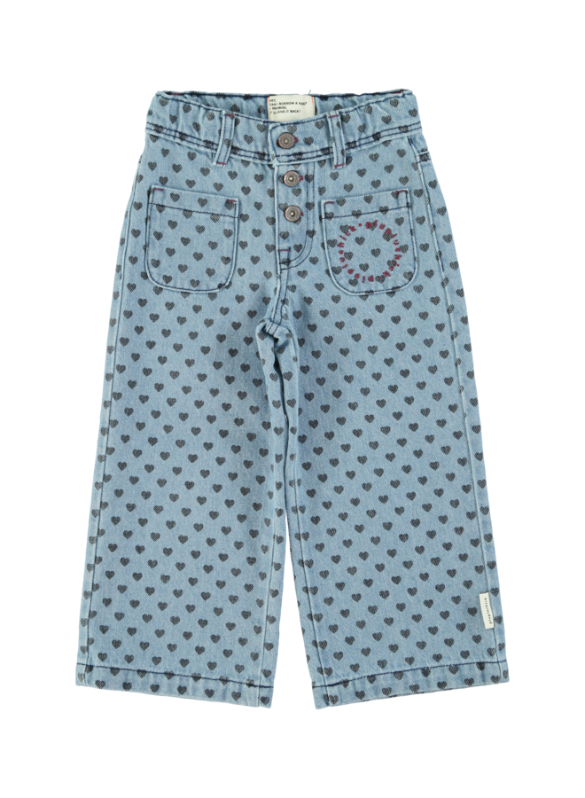 Piupiuchick flare trousers washed blue denim/black hearts