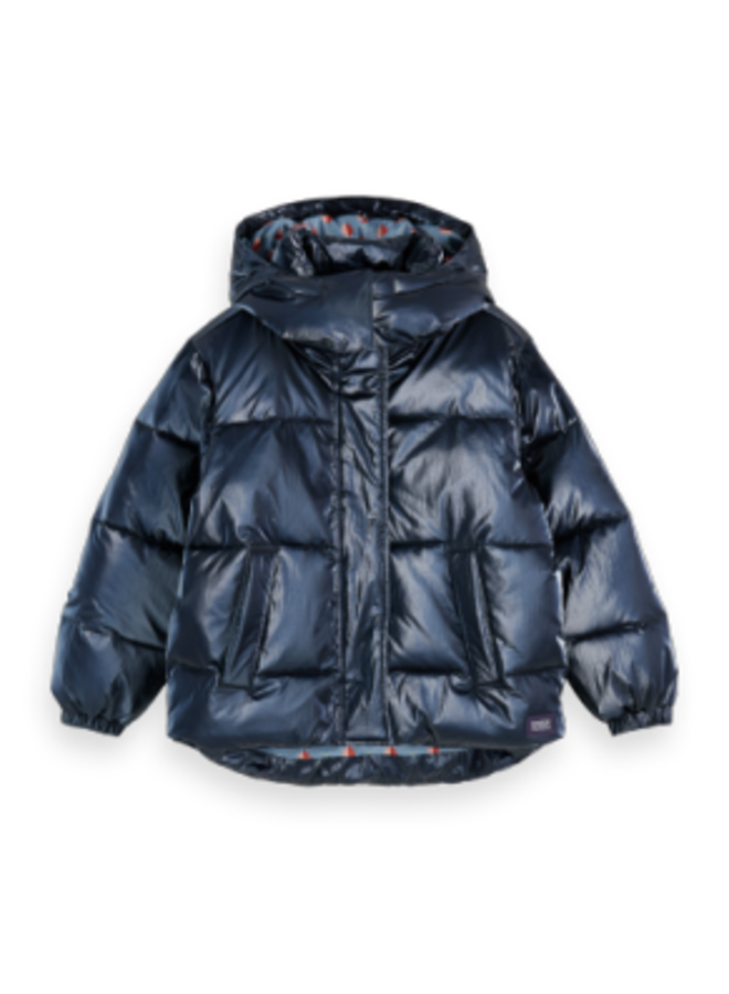 S&S short metallic puffer jacket sky captain