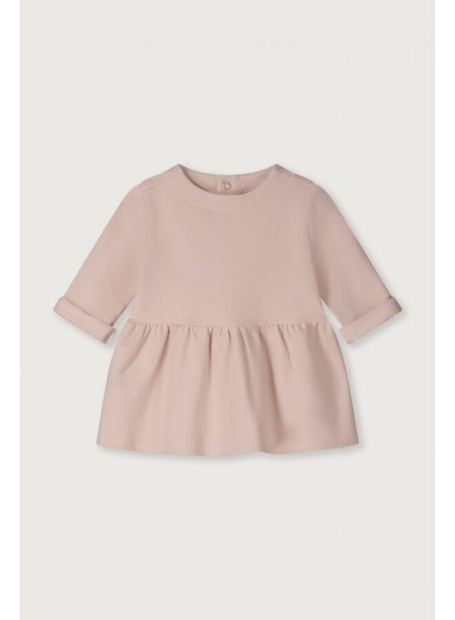 Gray label baby dress with snaps faded pink