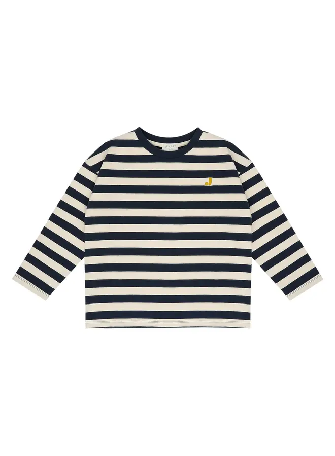 Jenest moos oversized ls tshirt navy blue off white stripe