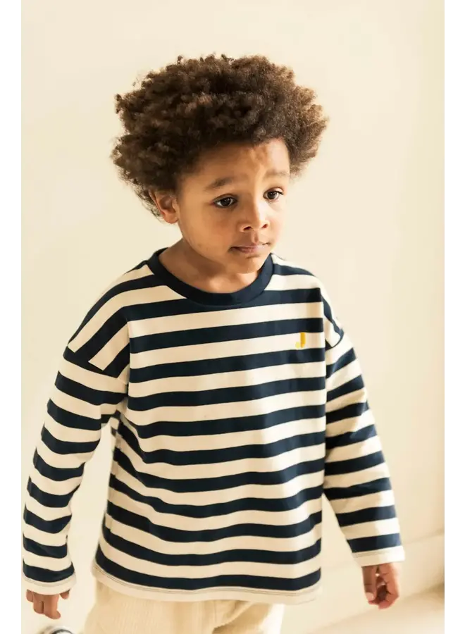 Jenest moos oversized ls tshirt navy blue off white stripe