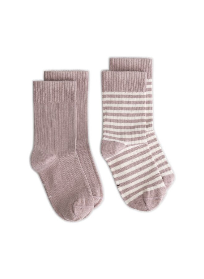 Gray label ribbed socks gots 2-pack berry/cream