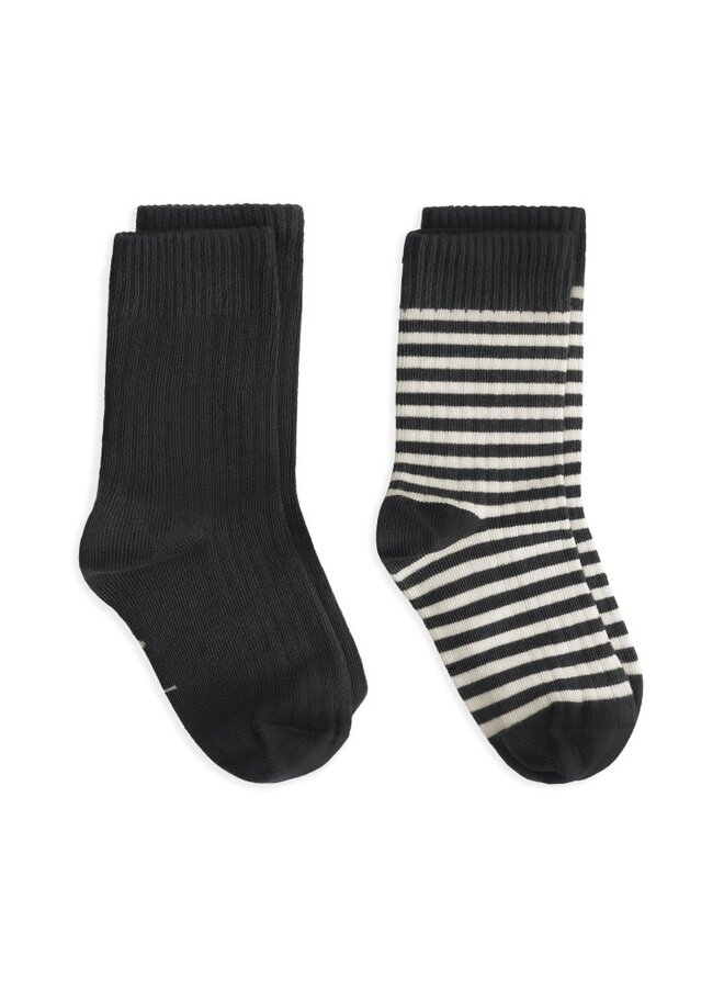 Gray label ribbed socks GOTS 2pack pirate black