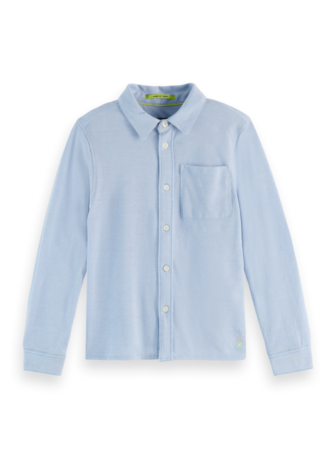 S&S pique long sleeve shirt cerulean/bright white