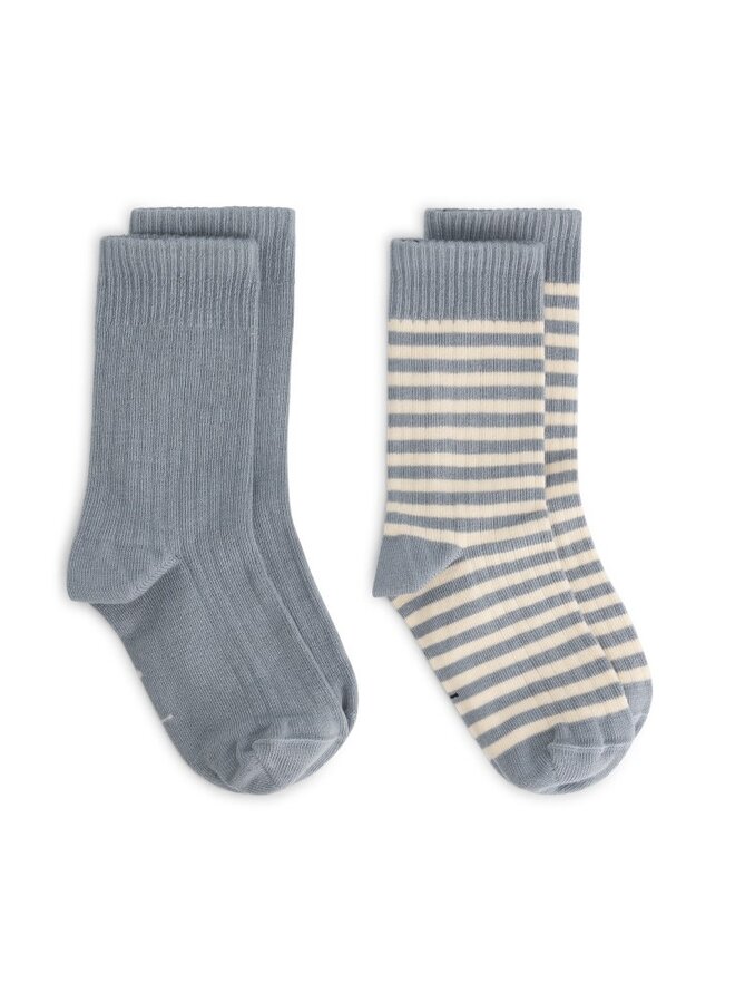Gray label ribbed socks gots 2-pack stone grey-cream