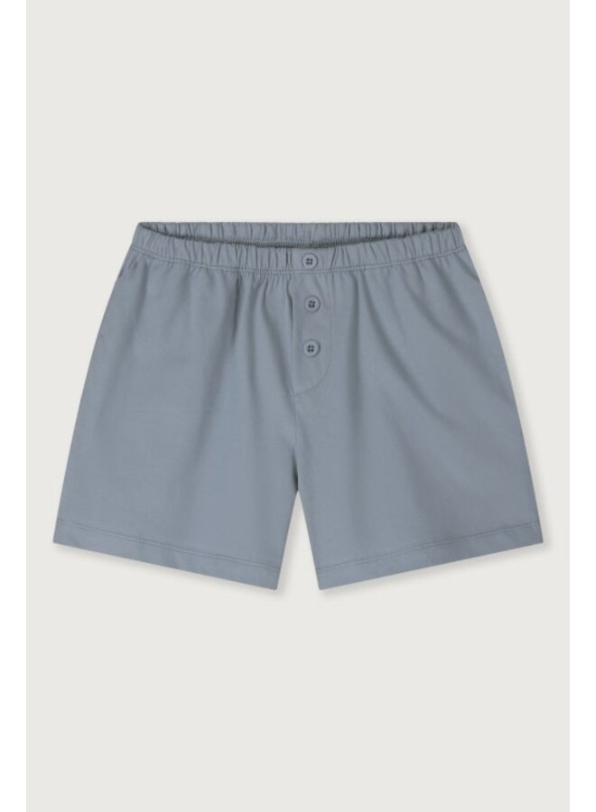 Gray label button shorts gots stone grey